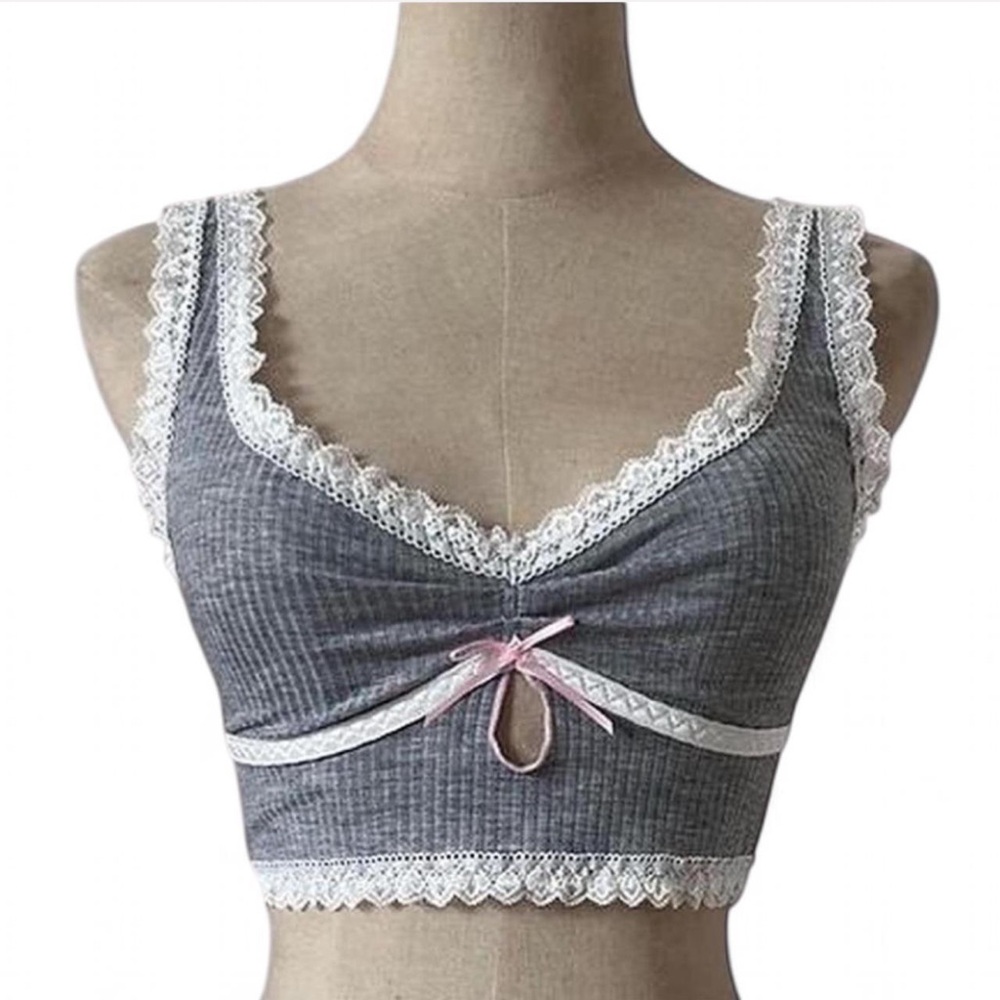 Gray Lace Trim Bralette